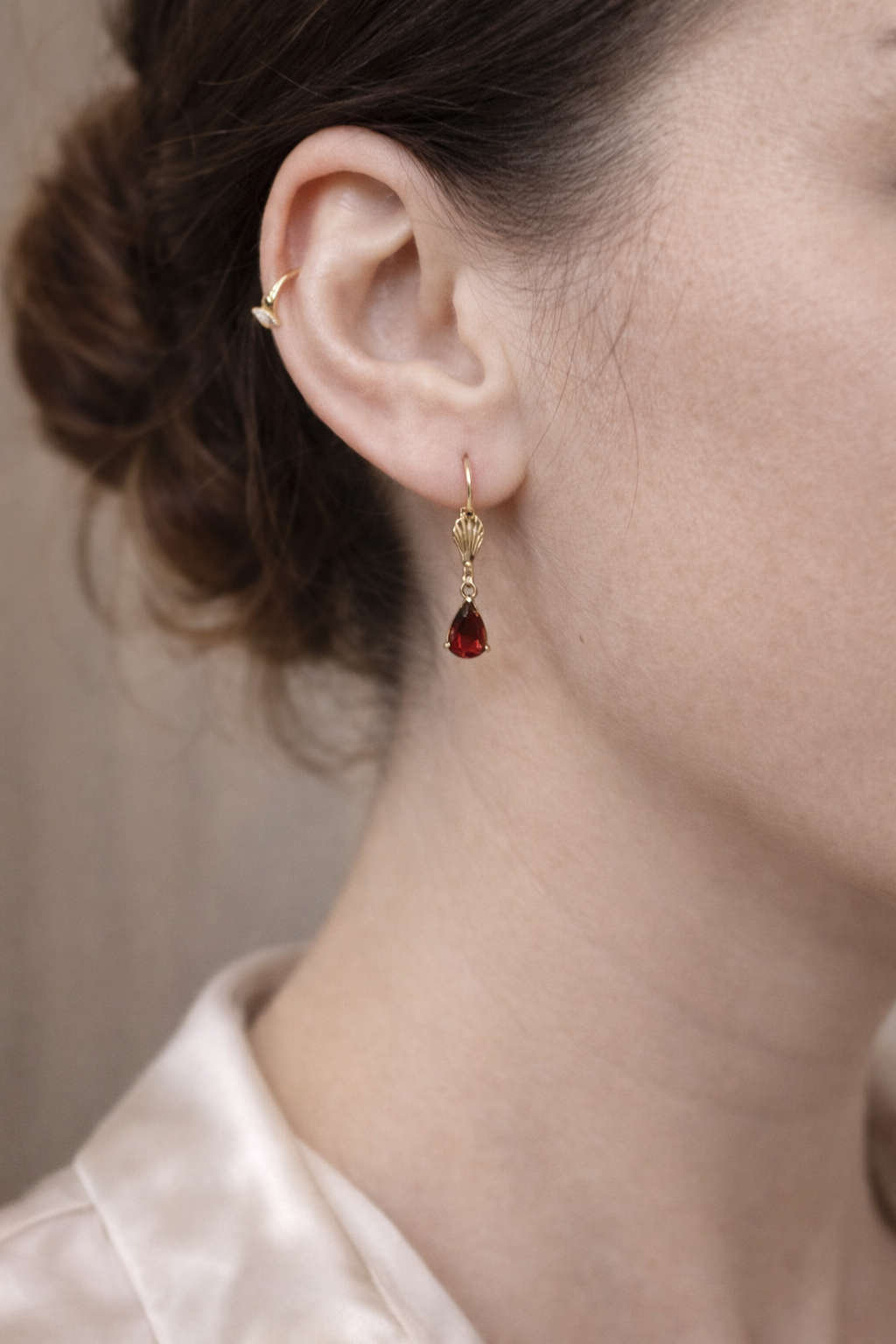Red Pear Zirconia Earrings - Image 2